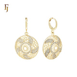 Windmill Fan Spining Snowflake of white CZs 14K Gold Huggie drop Earrings