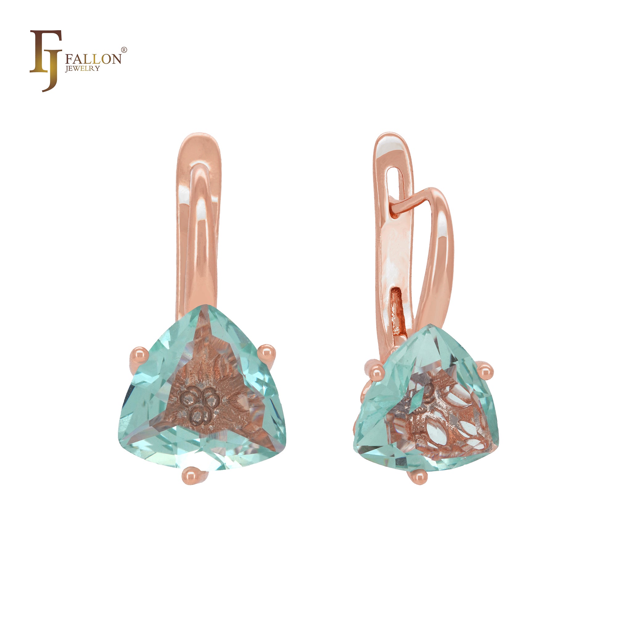 Elegant minimalism solitaire clawed apple green CZ Rose Gold Russian Lock Earrings