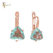 Elegant minimalism solitaire clawed apple green CZ Rose Gold Russian Lock Earrings