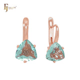 Elegant minimalism solitaire clawed apple green CZ Rose Gold Russian Lock Earrings