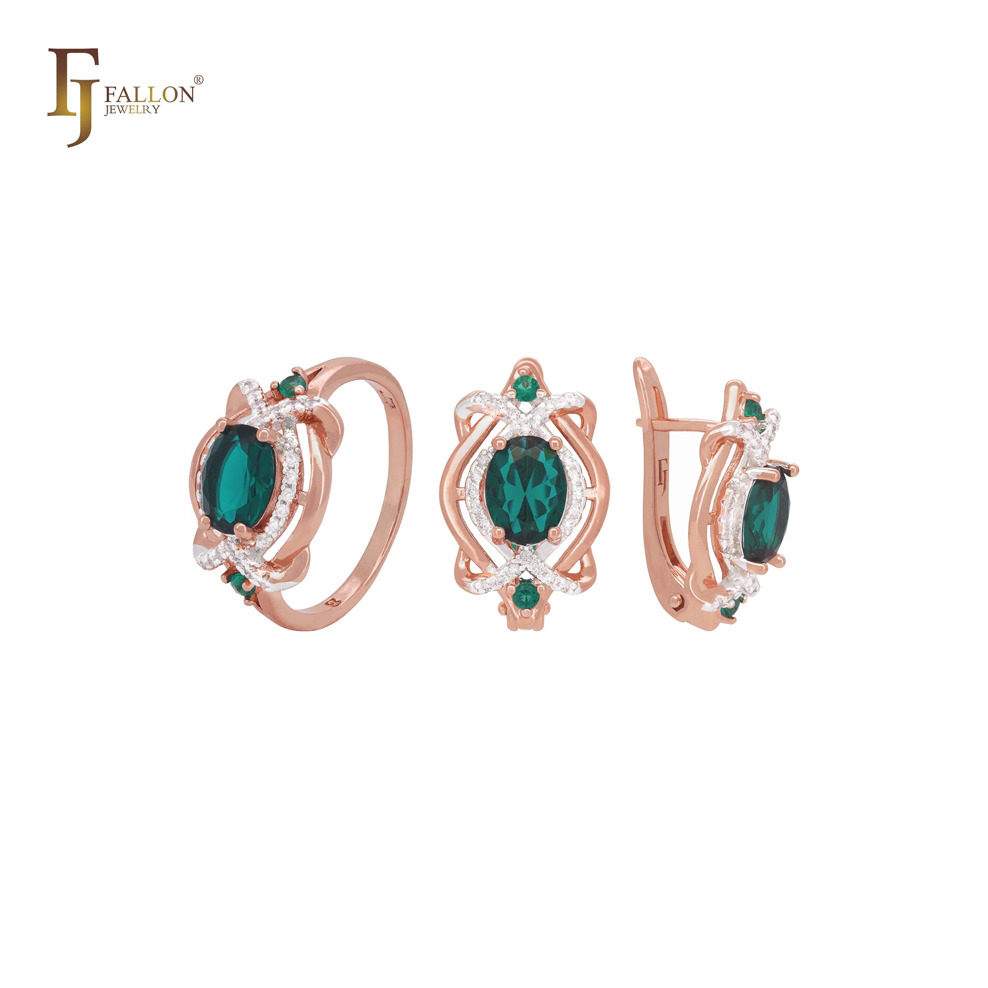 Luxuriöses ineinandergreifendes Schmuckset aus Roségold mit Zirkonia und Ringen