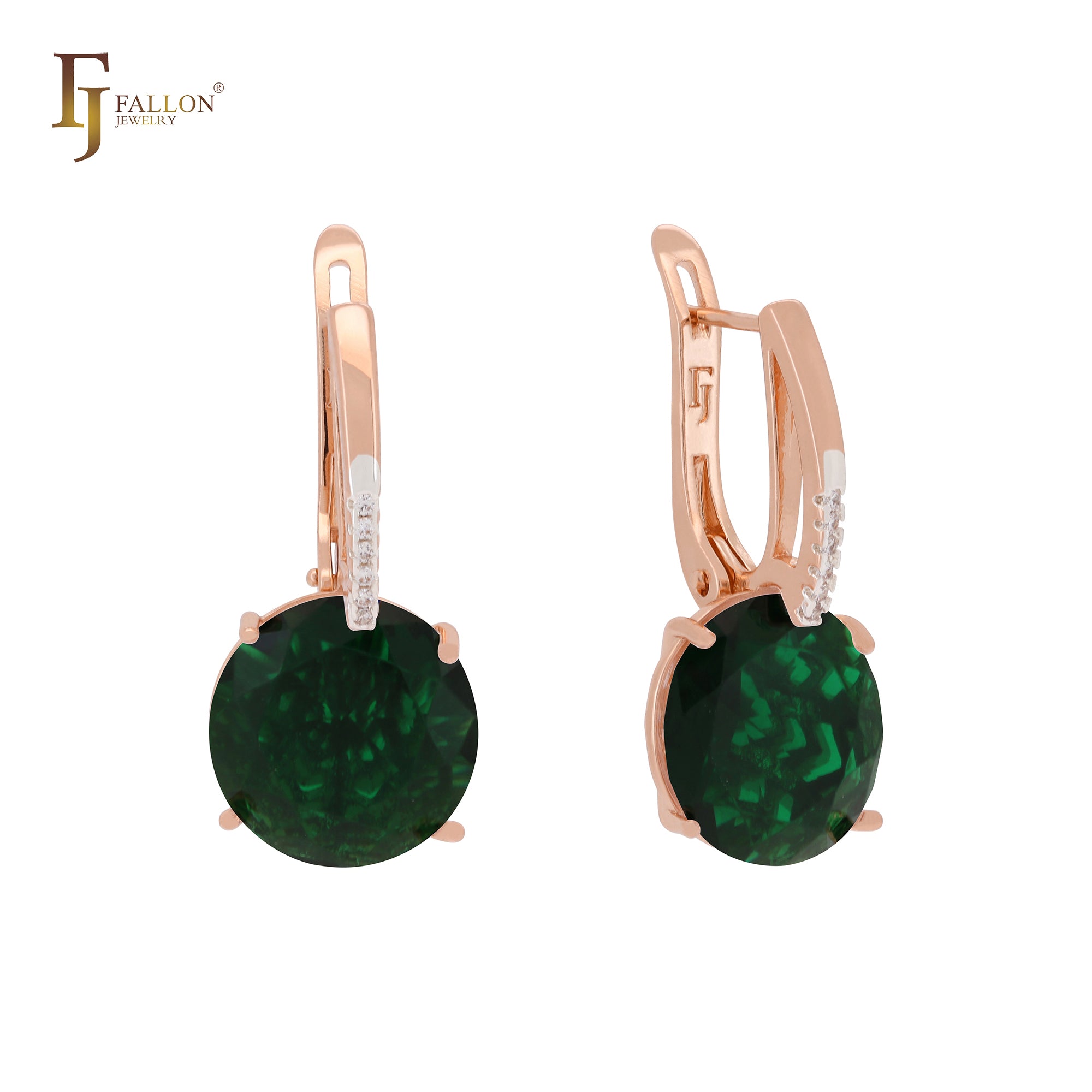 Big rounded colorful CZ with white CZs Rose Gold two tone Russian Lock Earrings