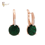 Big rounded colorful CZ with white CZs Rose Gold two tone Russian Lock Earrings