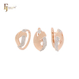 Überlappende Bänder aus weißen Zirkonia, zweifarbiges Schmuckset aus Roségold mit Ringen