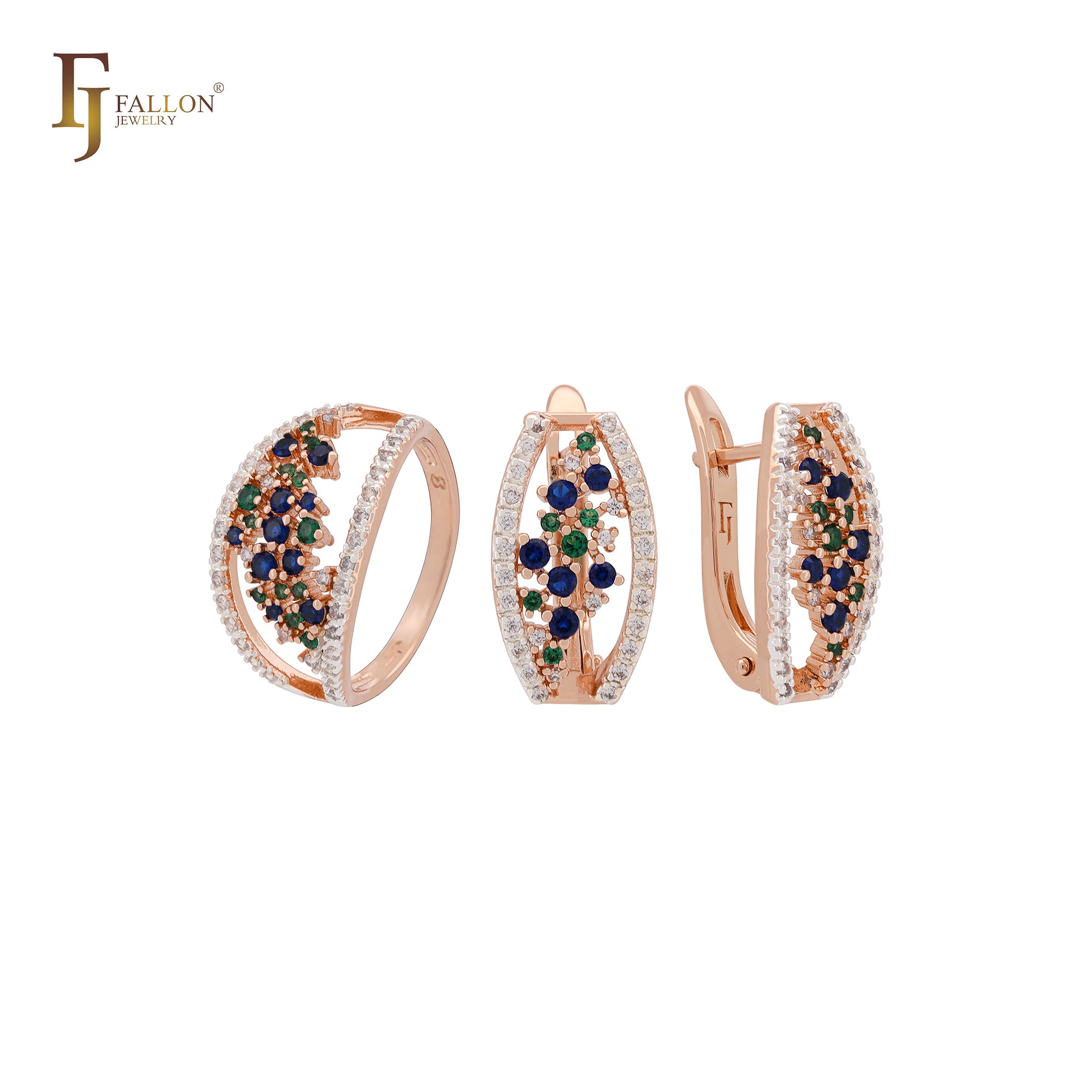 Constellation Sky of stars of colorful CZs Rose Gold two tone Jewelry Set with Rings