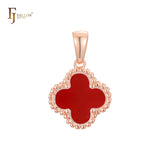 Lucky Clover branco ou preto em ouro rosa, pingente de ouro 14K