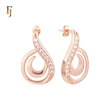 Smoothy wave of white CZs Rose Gold Stud Earrings