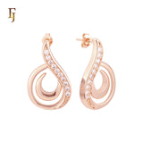 Smoothy wave of white CZs Rose Gold Stud Earrings