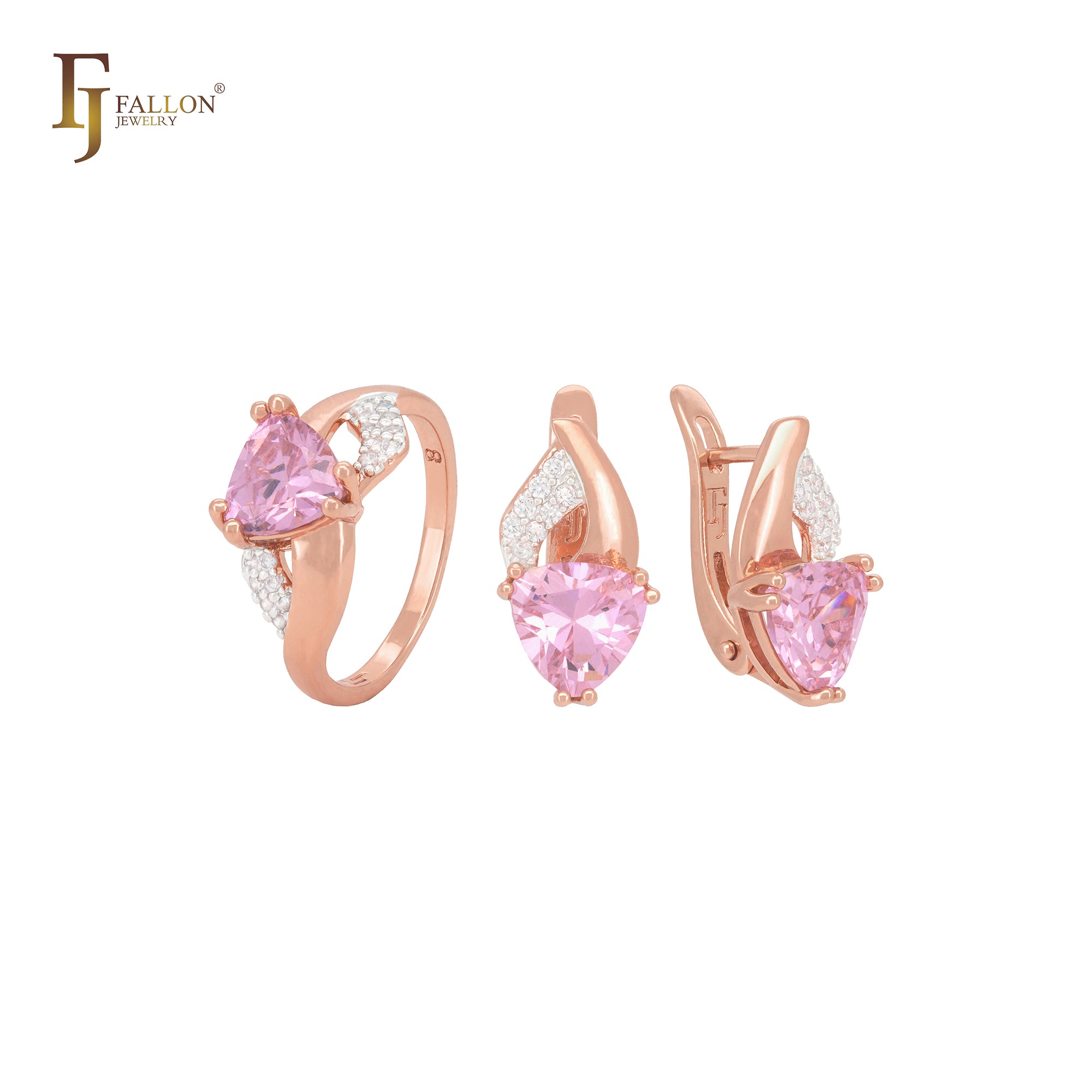 Dreieckiger Solitär-CZ mit weißen Zirkonia in Roségold mit Ringen