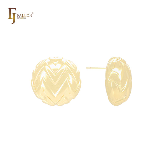 Ohrstecker in Form eines gewellten Punktes mit gekreuztem Chevron-Muster aus 14 Karat Gold, Roségold und Weißgold