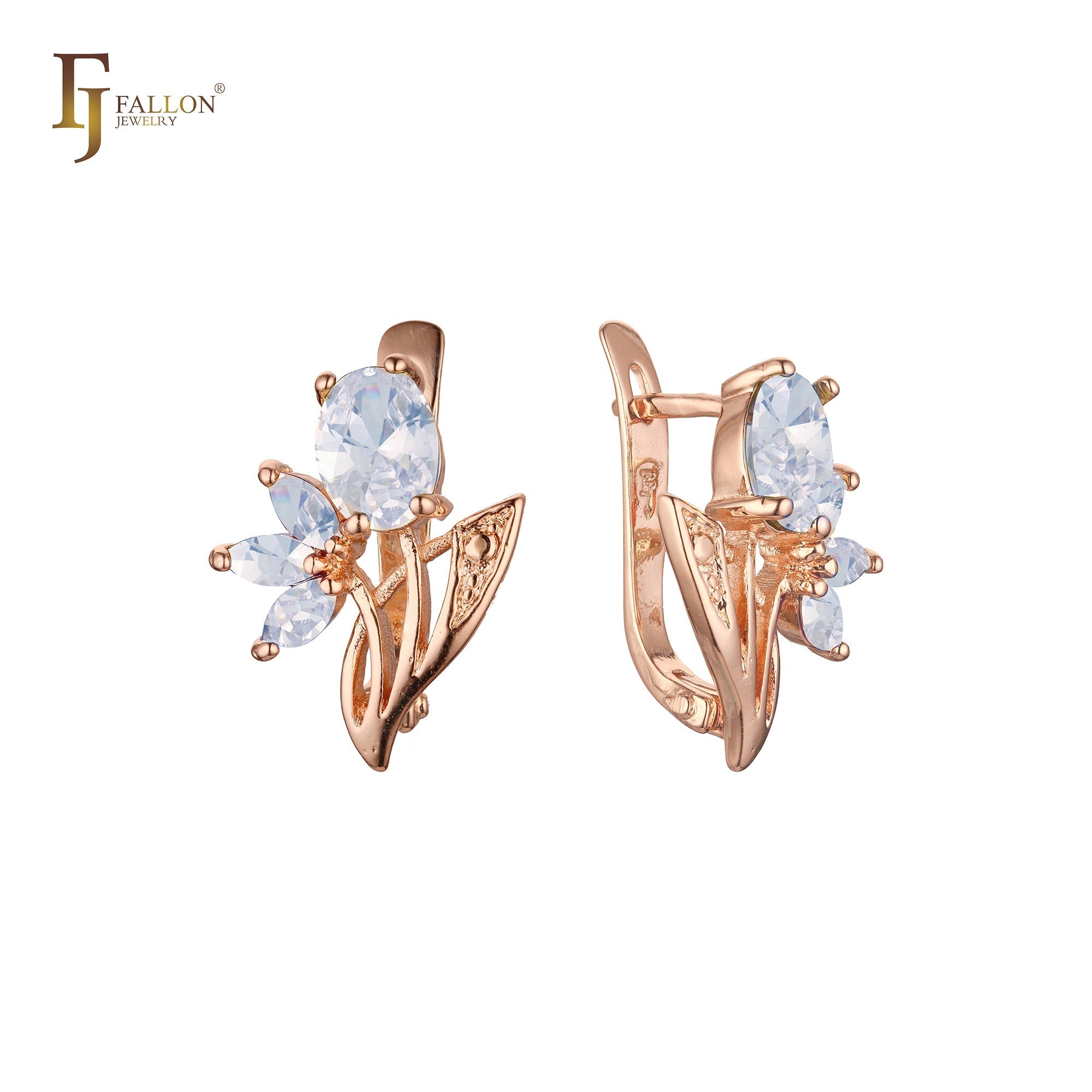 Luxuriöse Cluster bunte CZs Blume Rose Gold Ohrringe