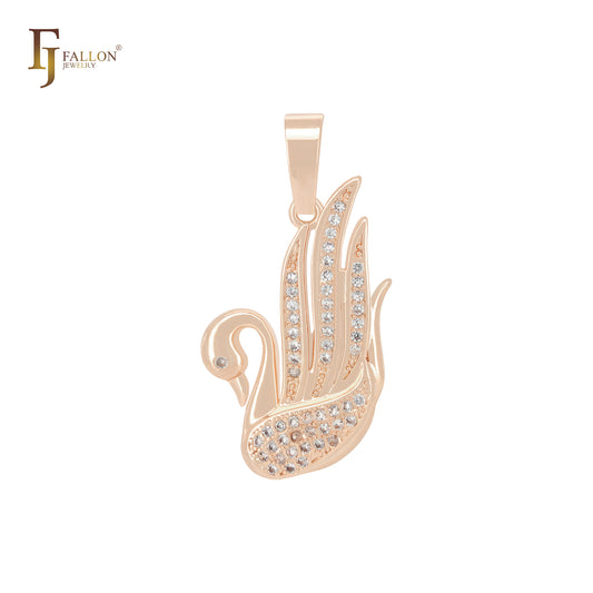 Colgante elegante de oro de 14 quilates con forma de cisne y circonitas blancas