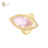 Solitaire Maruquise Colorful CZ Greek Key Halo 14K Gold Open Fashion Rings