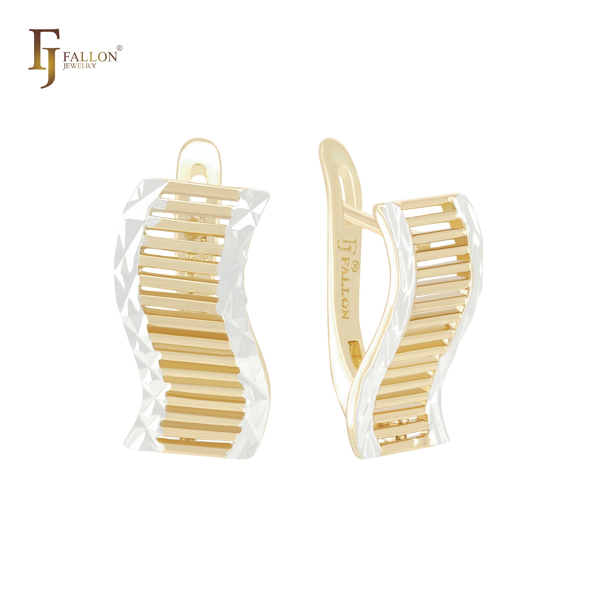 Ladder shaped geometric 14K Gold two tone Clip-On Earrings