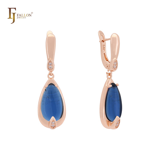 Pear shape Solitaire Colorful drop Stone Rose Gold Clip-On Earrings