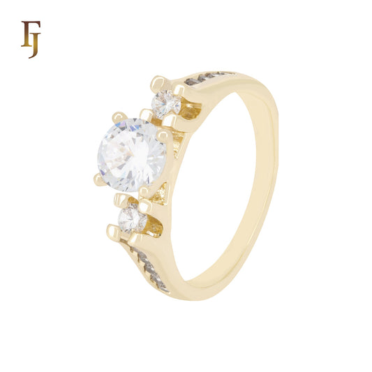 Cluster White CZs 14K Gold Wedding Set Rings