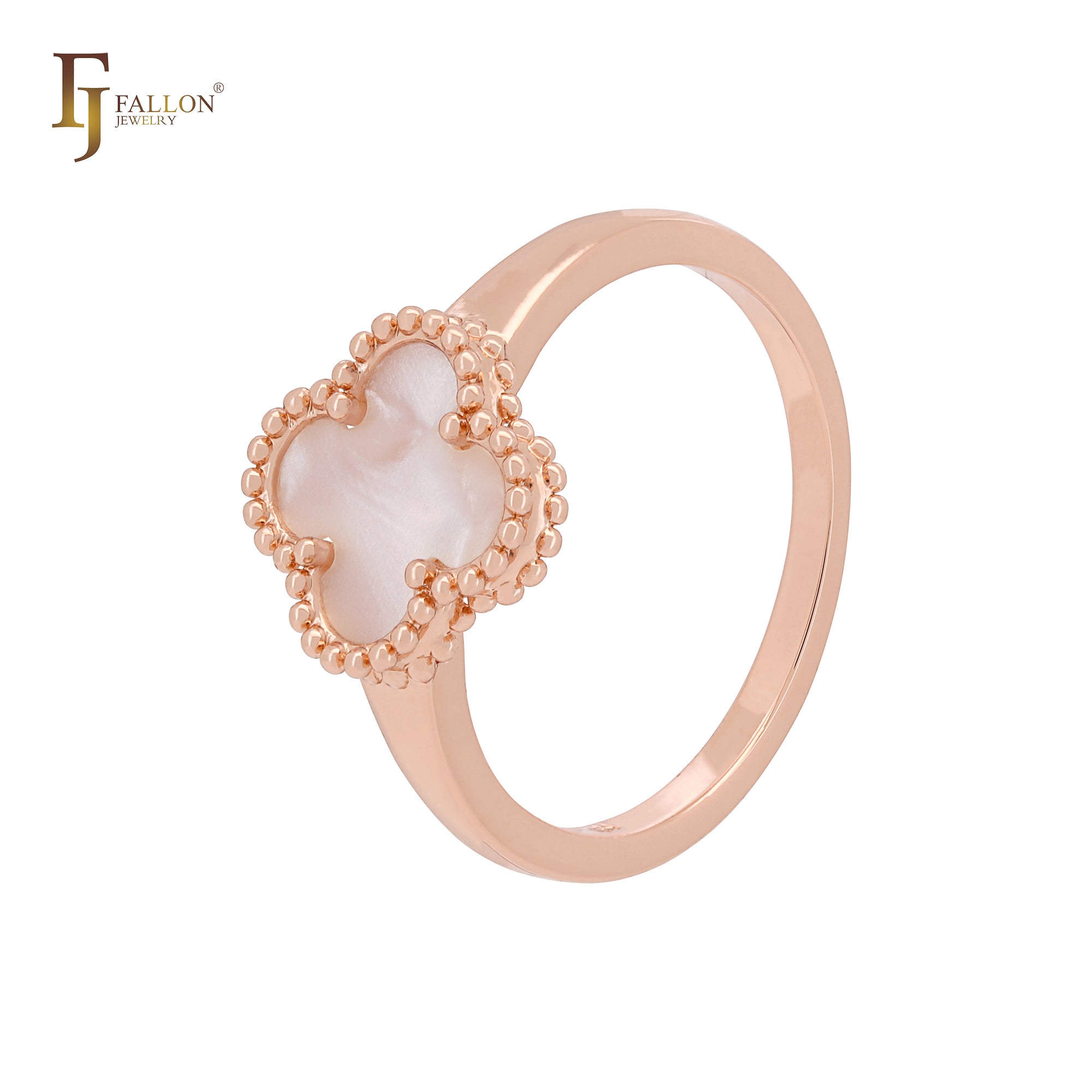 Minimalism Elegant Black or white Clover design 14K Gold, Rose Gold Fashion Rings