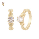 Thousand Beads wavy White CZs 14K Gold, Rose Gold Wedding Set Rings Engagement and Band