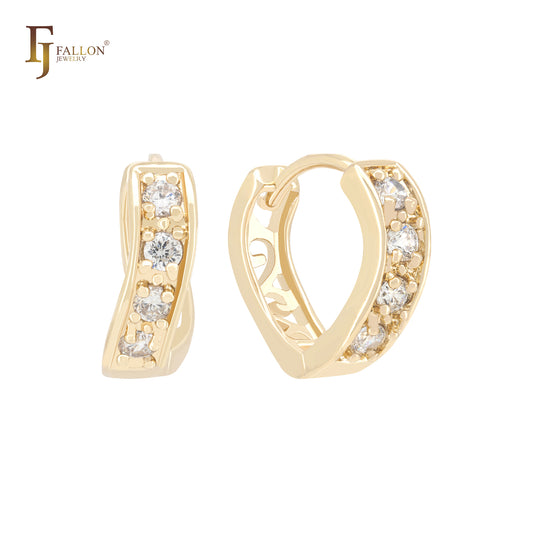 Twisted white Czs 14K Gold Huggies Huggie Earrings