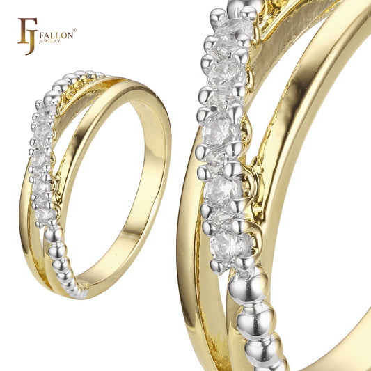 Wedding band beads Rose Gold, 14K Gold two tone rings