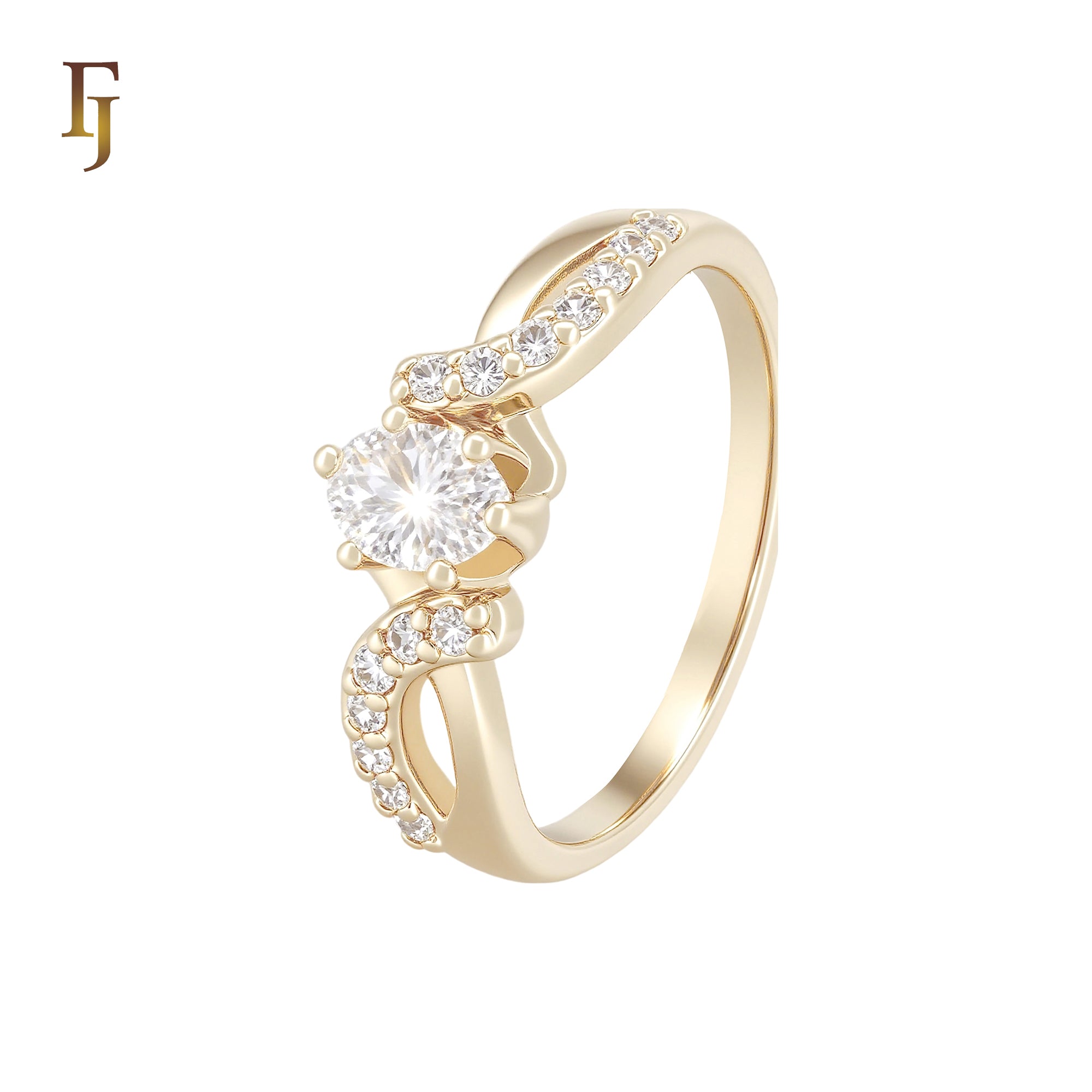 Spinning ribbons of white CZs Solitaire Oval CZ 14K Gold Fashion Rings