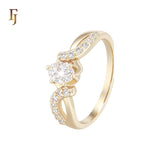 Spinning ribbons of white CZs Solitaire Oval CZ 14K Gold Fashion Rings