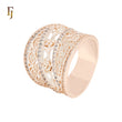 Wide Filigree of white CZs Snowflake Rose Gold Fashion Rings