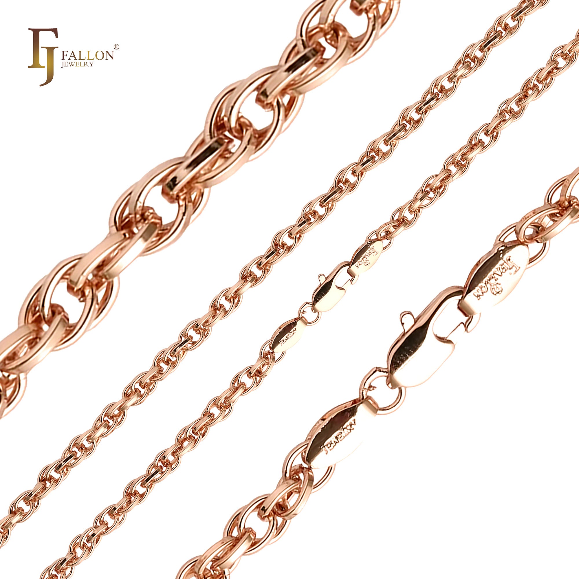Cable Rolo Rope-Ketten mit Weißgold, 14-karätigem Gold und Roségold plattiert