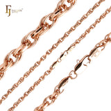 Cable Rolo Rope-Ketten mit Weißgold, 14-karätigem Gold und Roségold plattiert
