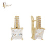 Princess cut white CZs solitaire 14K Gold, Rose Gold Russian Lock Earrings