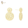 Brincos de pino em formato de disco duplo arredondado texturizado em ouro 14K, ouro rosa e ouro branco