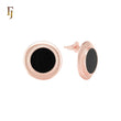 Framed beads rounded black onyx mirror Rose Gold Stud Earrings