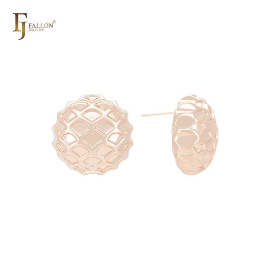 Pineapple texuted rounded 14K Gold, Rose Gold, White Gold Stud Earrings