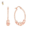 Filigree Buckle and Beaded Rose Gold Hoop Earrings