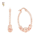 Filigree Buckle and Beaded Rose Gold Hoop Earrings