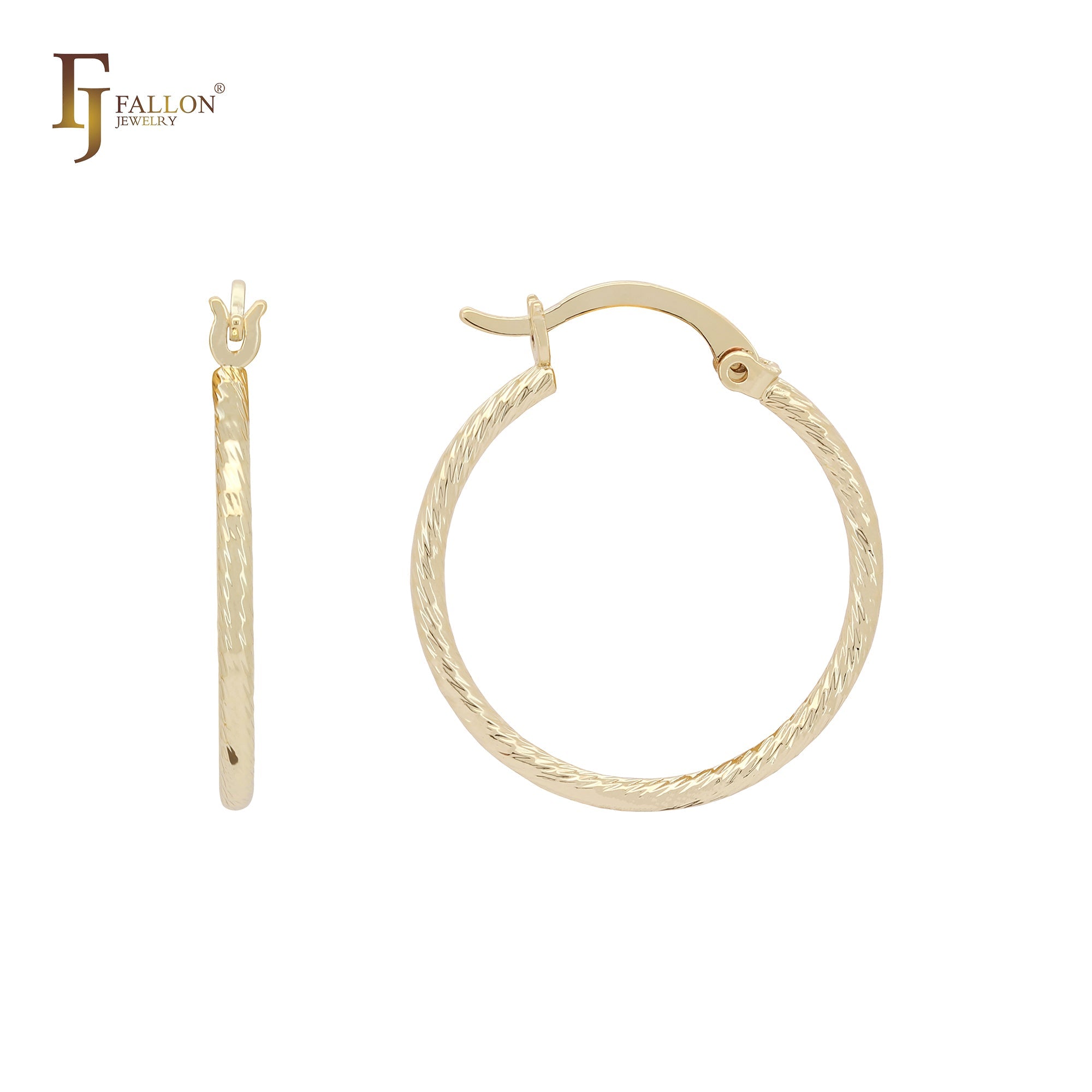 Textured Rope 14K Gold, Rose Gold, White Gold Hoop Earrings