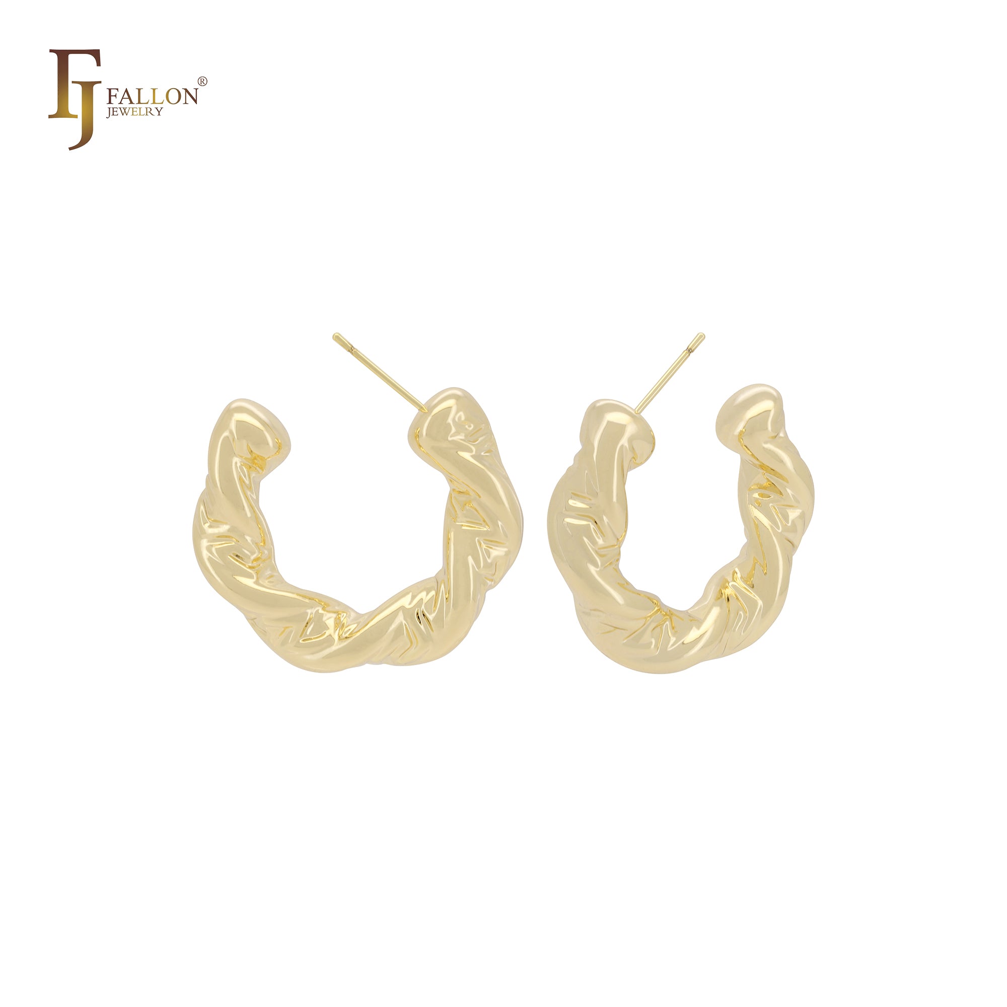Brincos de argola em forma de C com corda torcida e estrangulada em ouro 14K, ouro rosa e ouro branco