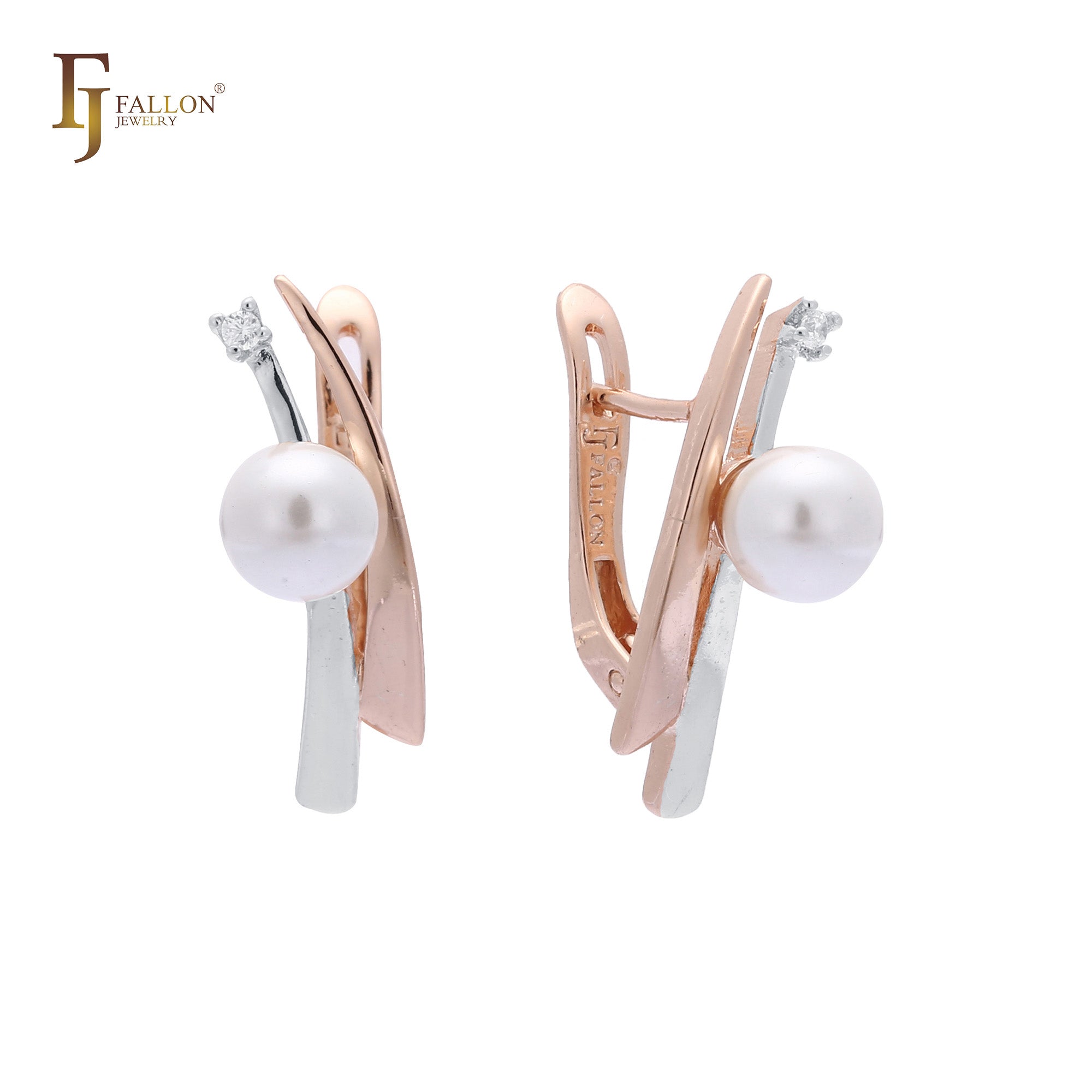 Aretes de perlas en Oro 14K, Oro Rosa, baño en dos colores