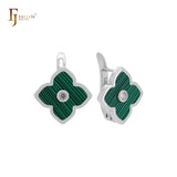 🔥 Lotus lucky white or black colorful clover Rose Gold Russian Lock Earrings