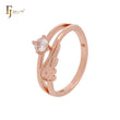 Anéis da moda em ouro rosa com zircônia cúbica branca e asa de anjo com coração