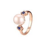 Solitaire pearl sided with 2 stones rings in 14K Gold, Rose Gold plating colors