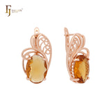 Solitaire Oval wide Colorful CZ Rose Gold Clip-On Earrings