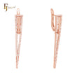 Long triangular paved white CZs Rose Gold Russian Lock Earrings