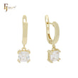 Solitaire asser cut cz drop 14K Gold, Rose Gold, White Gold Russian Lock Earrings