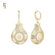 Rose flower filigree filigree of white CZs 14K Gold Huggie drop Earrings