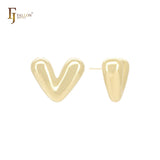 Brincos de pino brilhantes em formato de V em ouro 14K, ouro rosa e ouro branco