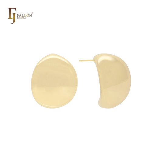 Pendientes de botón en forma de media luna brillantes de oro de 14 quilates, oro rosa y oro blanco.