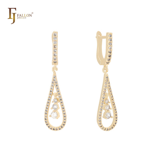 Teardrop of white CZs 14K Gold, Rose Gold Clip-On Earrings