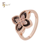 Anillos de moda de oro rosa y oro de 14 quilates con trébol en capas blanco y negro