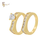 群镶白色方晶锆石 14K 金结婚戒指